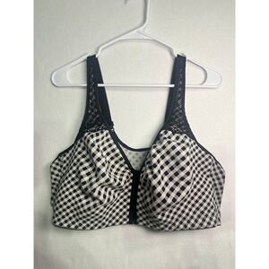 Catherines Intimates Black White Gingham Front Close Wireless Bra 50DD Lace Trim